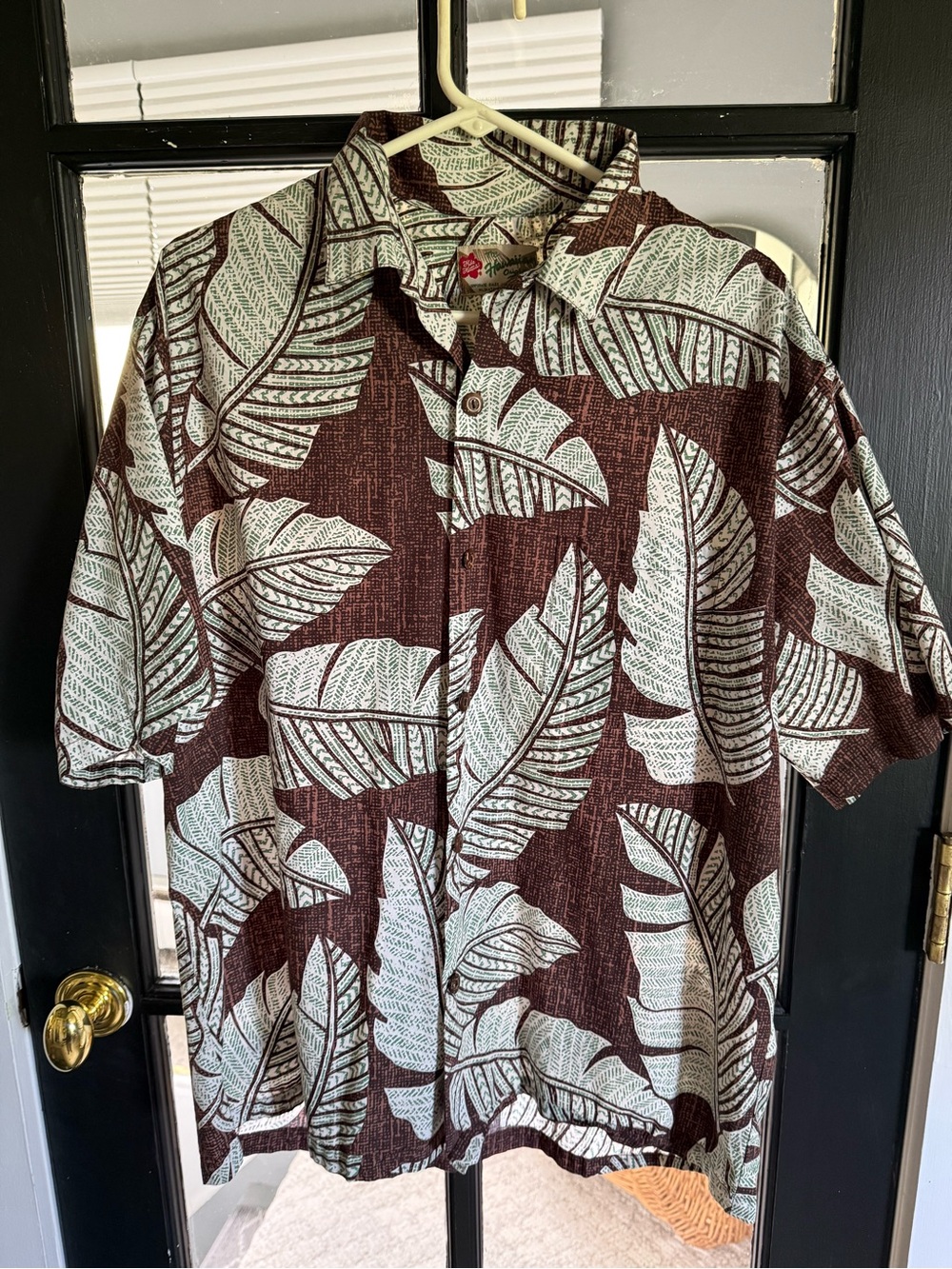 Vintage Original Hilo Hattie Hawaii Unisex Tropical Leaf Shirt Brown White Teal